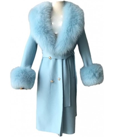 Women's Cashmere Coat Faux Fur Collar Cashmere Blend Long Coat Streetwear Blue $219.30 Coats