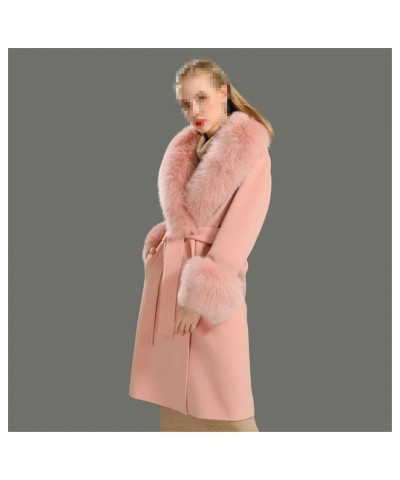 Women's Cashmere Coat Faux Fur Collar Cashmere Blend Long Coat Streetwear Blue $219.30 Coats