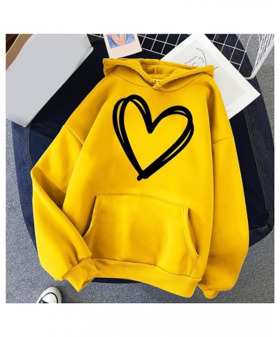 Cute Hoodies for Women Graphic Long Sleeve Heart Print Sweatshirt Loose Casual Teen Girls Hoodie Pullover with Pocket A01_yel...