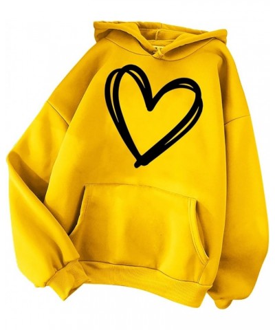 Cute Hoodies for Women Graphic Long Sleeve Heart Print Sweatshirt Loose Casual Teen Girls Hoodie Pullover with Pocket A01_yel...