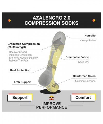 2.0 Compression Socks for Men & Women, 20-30mmgh Support For Athletic、Running、Circulation Yellow $15.39 Activewear