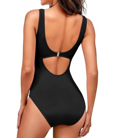 Women's One Piece Swimsuit Tummy Control Slimming Push Up Bathing Suits Wrap V Neck Modest Swimwear Black $17.81 Swimsuits