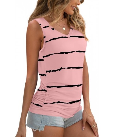 Womens 2024 Summer Tank Tops Casual Sleeveleeve Vneck Shirts Beach Ruched Tee Z-bean Red Stripe $13.99 Tops