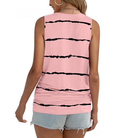 Womens 2024 Summer Tank Tops Casual Sleeveleeve Vneck Shirts Beach Ruched Tee Z-bean Red Stripe $13.99 Tops