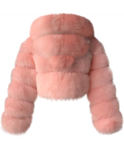 Womens Faux Fur Winter Coats Cropped Luxury Fluffy Fuzzy Fleece Jacket Plush Teddy Shaggy Cardigan Outwear Pink 6 $23.49 Coats