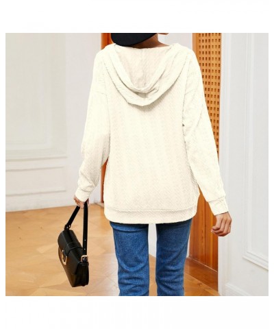 Women Lace Up V Neck Drawstring Hoodies Pure Color Soft Long Sleeve Sweatshirt Pullover Tops Apricot $13.73 Hoodies & Sweatsh...