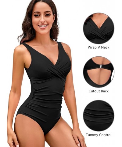 Women's One Piece Swimsuit Tummy Control Slimming Push Up Bathing Suits Wrap V Neck Modest Swimwear Black $17.81 Swimsuits