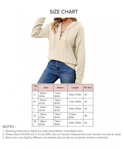 Women Lace Up V Neck Drawstring Hoodies Pure Color Soft Long Sleeve Sweatshirt Pullover Tops Apricot $13.73 Hoodies & Sweatsh...