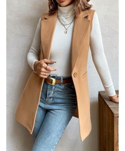 Women's Fall Winter Elegant Single Button Vest Overcoat (Color : Camel, Size : Large) Large Camel $16.75 Vests