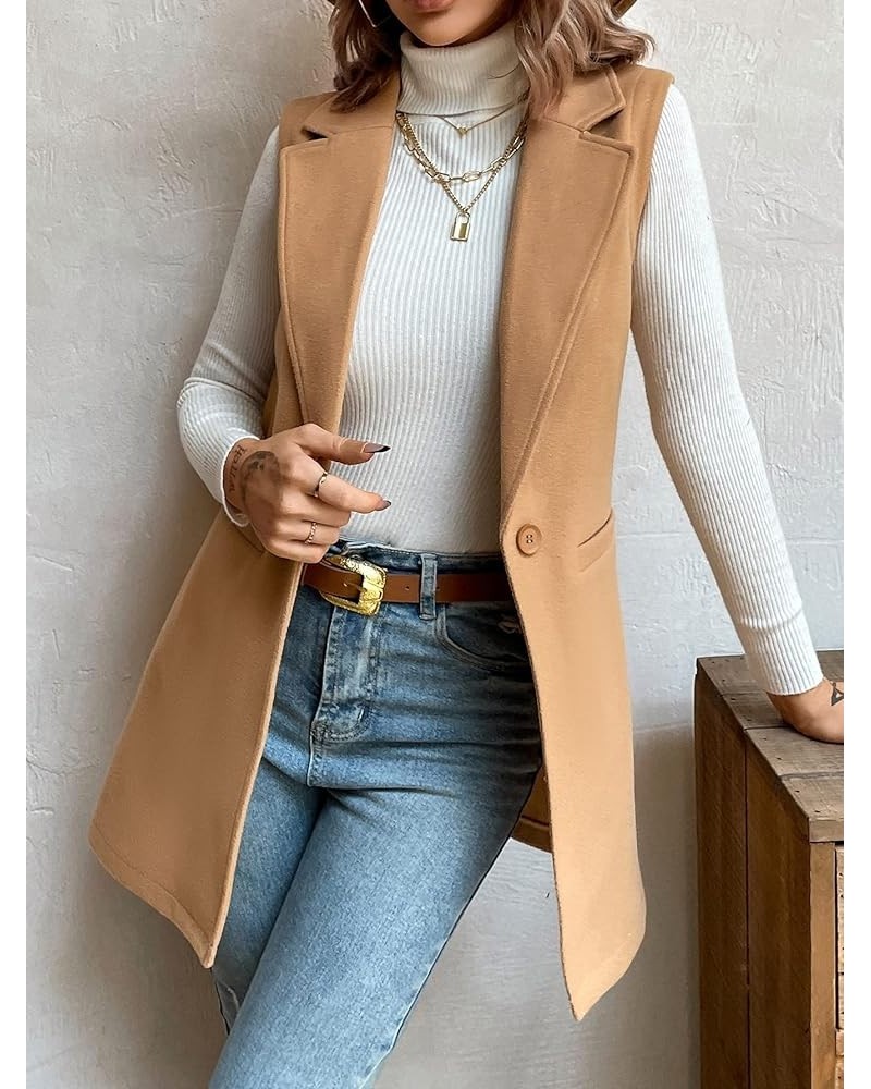 Women's Fall Winter Elegant Single Button Vest Overcoat (Color : Camel, Size : Large) Large Camel $16.75 Vests