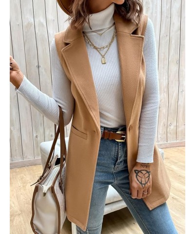 Women's Fall Winter Elegant Single Button Vest Overcoat (Color : Camel, Size : Large) Large Camel $16.75 Vests