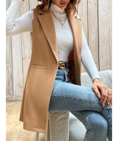 Women's Fall Winter Elegant Single Button Vest Overcoat (Color : Camel, Size : Large) Large Camel $16.75 Vests