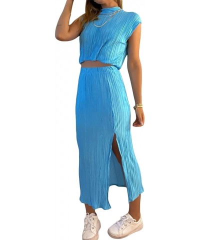 Y2K 2 Piece Maxi Skirt Set Strapless Crop Tube Top with Long Skirt Sexy Two Piece Outfits Party Club Beach Split Blue $12.23 ...