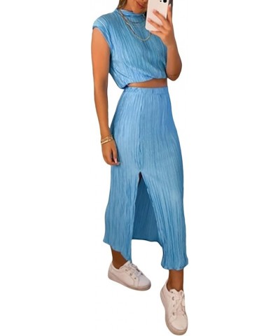 Y2K 2 Piece Maxi Skirt Set Strapless Crop Tube Top with Long Skirt Sexy Two Piece Outfits Party Club Beach Split Blue $12.23 ...