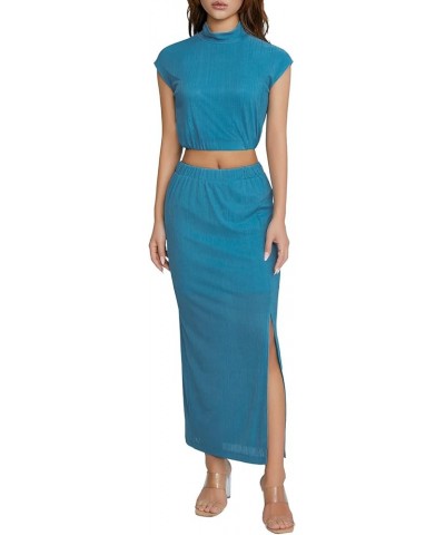 Y2K 2 Piece Maxi Skirt Set Strapless Crop Tube Top with Long Skirt Sexy Two Piece Outfits Party Club Beach Split Blue $12.23 ...