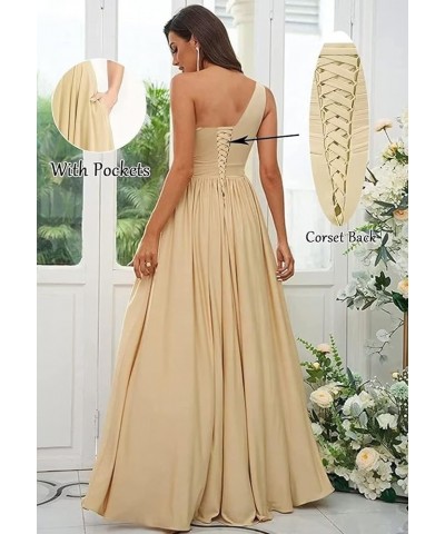 One Shoulder Bridesmaid Dresses with Slit Long A-line Pleated Chiffon Formal Party Dresses YO037 Pink $23.10 Dresses