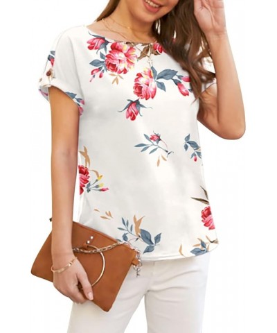 Women's 2023 Short Sleeve T Shirts Basic Loose Tunic Tops Batwing Sleeve Casual Tee Flower White $10.61 Tops