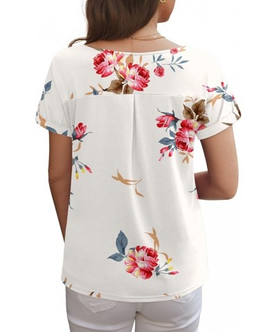 Women's 2023 Short Sleeve T Shirts Basic Loose Tunic Tops Batwing Sleeve Casual Tee Flower White $10.61 Tops