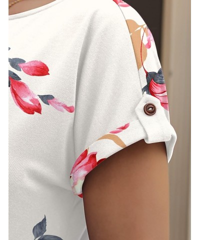 Women's 2023 Short Sleeve T Shirts Basic Loose Tunic Tops Batwing Sleeve Casual Tee Flower White $10.61 Tops