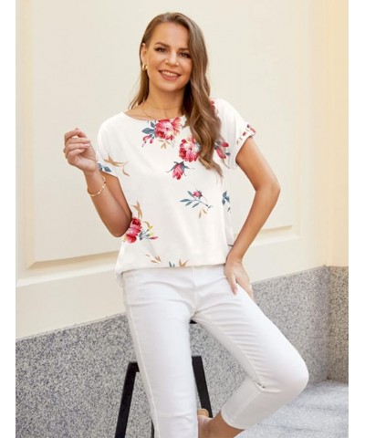 Women's 2023 Short Sleeve T Shirts Basic Loose Tunic Tops Batwing Sleeve Casual Tee Flower White $10.61 Tops