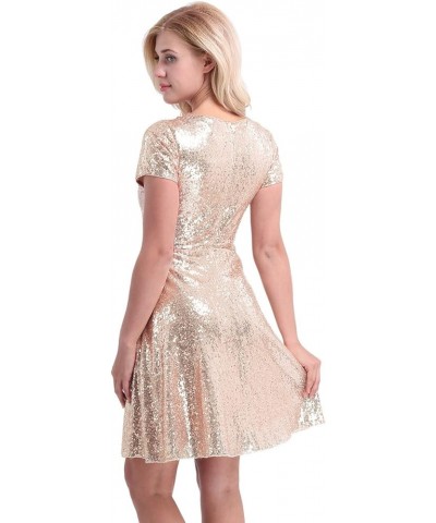 Women's Shiny Sequins Short Sleeve A-line Dress Cocktail Evening Party Bridesmaid Dress Gold $9.31 Dresses