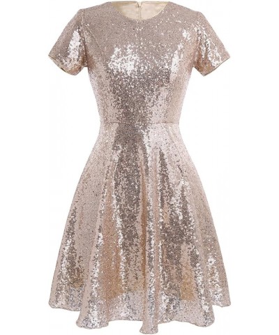 Women's Shiny Sequins Short Sleeve A-line Dress Cocktail Evening Party Bridesmaid Dress Gold $9.31 Dresses