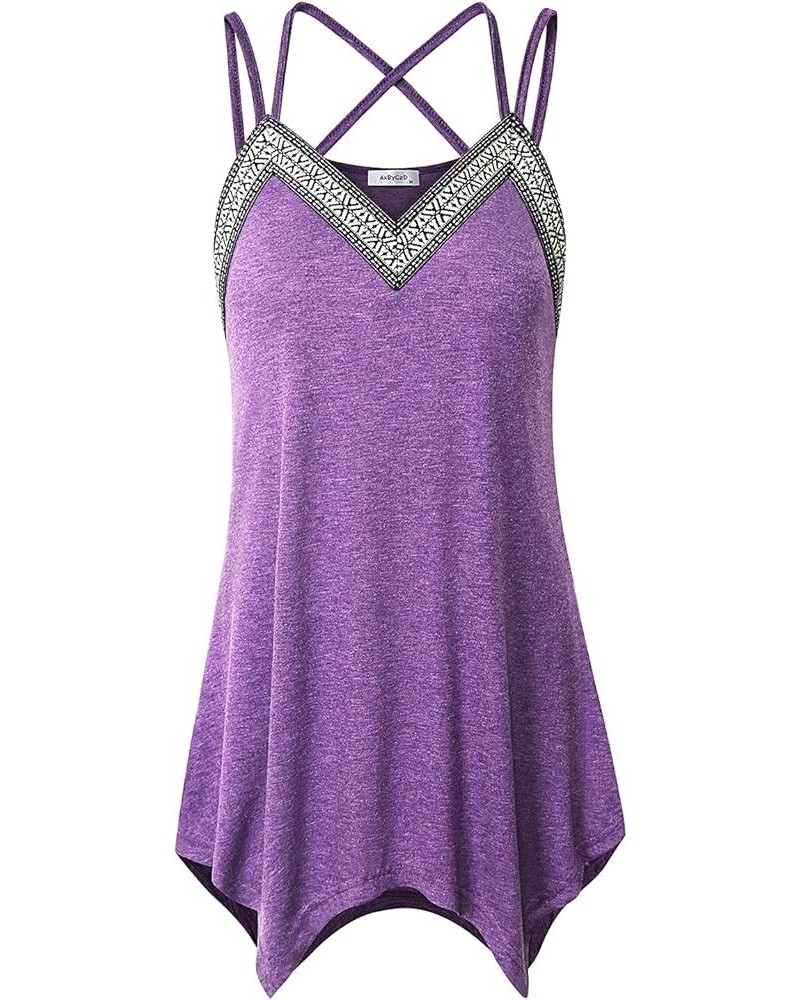 Womens Spaghetti Strap Cami Tank Tops Flowy Irregular Hem Camisoles Purple $11.39 Tanks