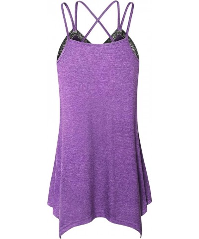 Womens Spaghetti Strap Cami Tank Tops Flowy Irregular Hem Camisoles Purple $11.39 Tanks