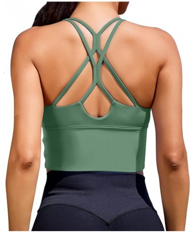 Women Sports Bras Longline Fitness Crop Tops Tank Gym Camisole Strappy Criss Cross Yoga Workout Running Shirts Green Sports B...