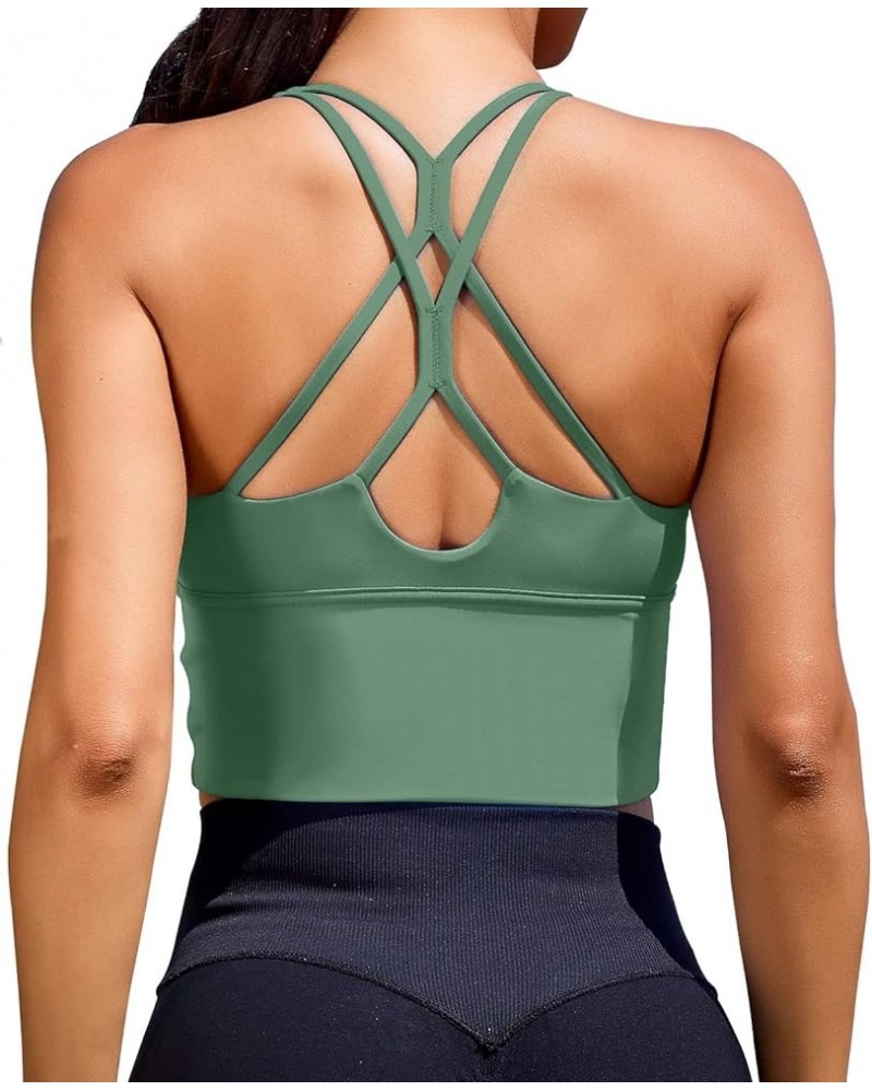 Women Sports Bras Longline Fitness Crop Tops Tank Gym Camisole Strappy Criss Cross Yoga Workout Running Shirts Green Sports B...