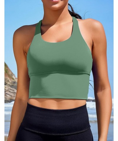 Women Sports Bras Longline Fitness Crop Tops Tank Gym Camisole Strappy Criss Cross Yoga Workout Running Shirts Green Sports B...