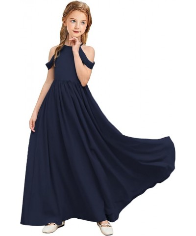 Off-Shoulder Junior Bridesmaid Dresses Long Wedding Flower Girl Dress for Teen Girls Party Pageant Gowns Chiffon PA015 Navy $...