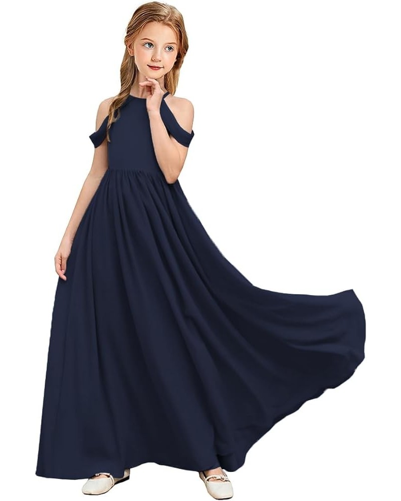 Off-Shoulder Junior Bridesmaid Dresses Long Wedding Flower Girl Dress for Teen Girls Party Pageant Gowns Chiffon PA015 Navy $...