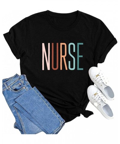 Women Nurse Life Shirt Nurse Letter Print Tee Tops Nurse Day Gifts Shirts Inspirational Short Sleeve Black1 $14.24 T-Shirts