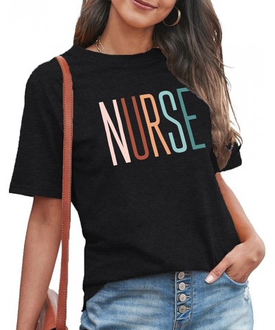 Women Nurse Life Shirt Nurse Letter Print Tee Tops Nurse Day Gifts Shirts Inspirational Short Sleeve Black1 $14.24 T-Shirts