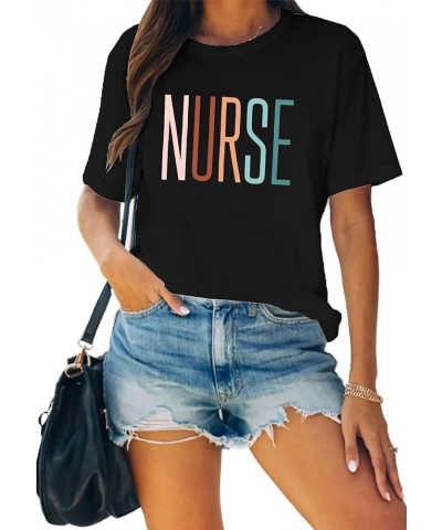 Women Nurse Life Shirt Nurse Letter Print Tee Tops Nurse Day Gifts Shirts Inspirational Short Sleeve Black1 $14.24 T-Shirts