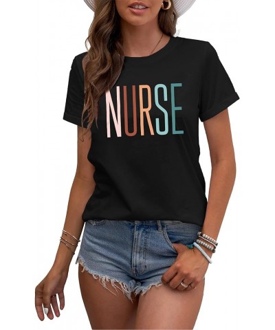 Women Nurse Life Shirt Nurse Letter Print Tee Tops Nurse Day Gifts Shirts Inspirational Short Sleeve Black1 $14.24 T-Shirts