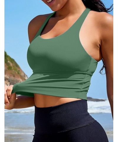 Women Sports Bras Longline Fitness Crop Tops Tank Gym Camisole Strappy Criss Cross Yoga Workout Running Shirts Green Sports B...