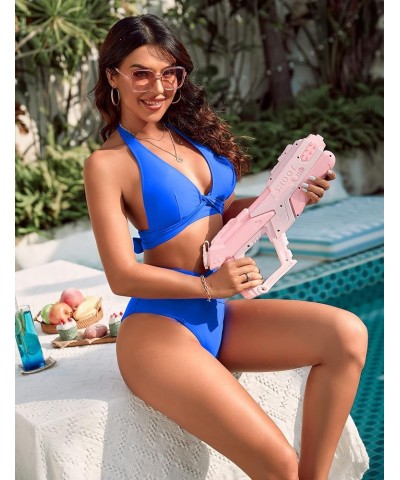 Womens High Waisted Bikini Sets Sexy Halter Push Up Two Piece Swimsuit Criss Cross High Cut Bathing Suits Blue $16.10 Swimsuits