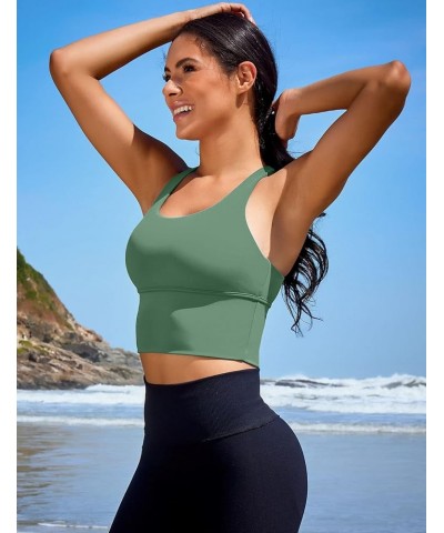 Women Sports Bras Longline Fitness Crop Tops Tank Gym Camisole Strappy Criss Cross Yoga Workout Running Shirts Green Sports B...