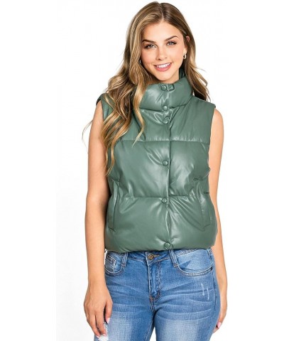 Women's Juniors Faux Leather/Corduroy Puffer Vest Green $20.29 Vests