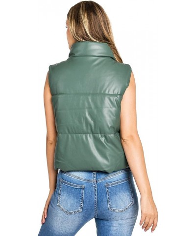 Women's Juniors Faux Leather/Corduroy Puffer Vest Green $20.29 Vests