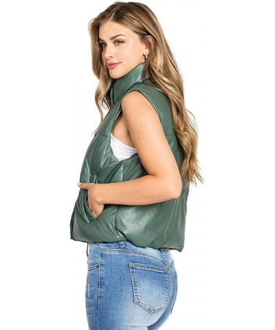 Women's Juniors Faux Leather/Corduroy Puffer Vest Green $20.29 Vests