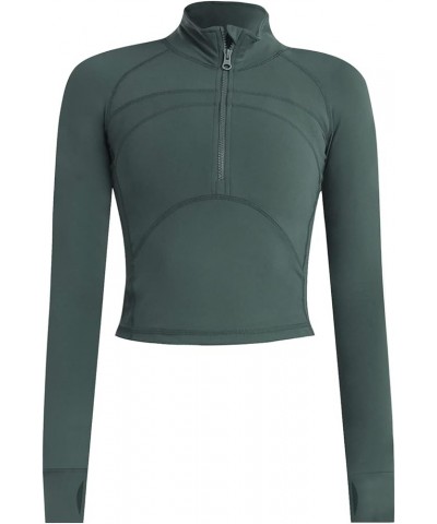 Women's Athletic Half Zip Pullover Sweatshirt Workout Top Crop Quarter Zip Pullover Yoga Running Jackets A-green $20.24 Activ...