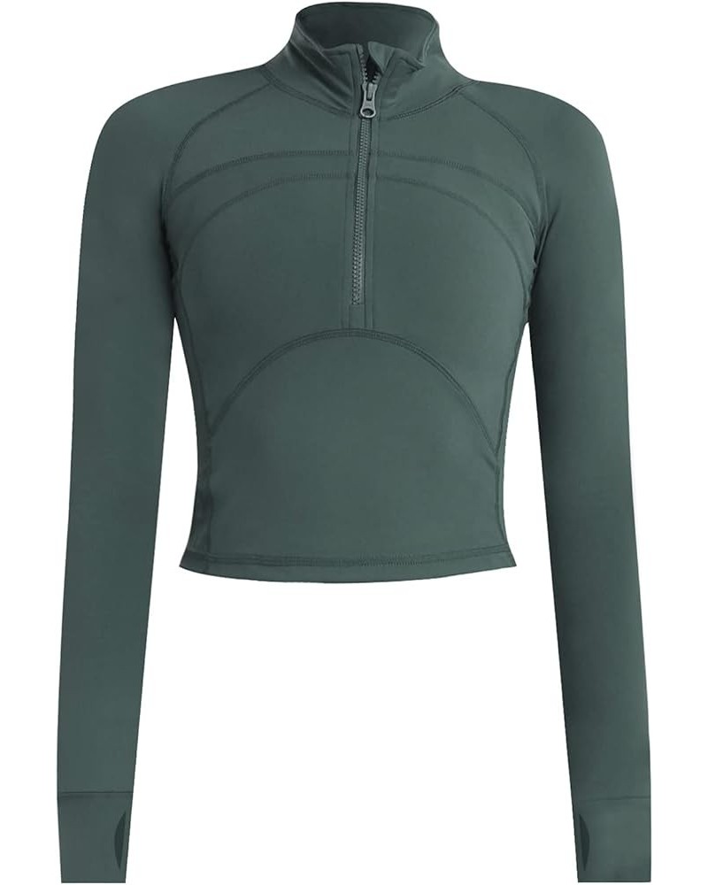 Women's Athletic Half Zip Pullover Sweatshirt Workout Top Crop Quarter Zip Pullover Yoga Running Jackets A-green $20.24 Activ...