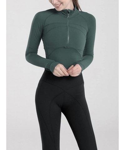 Women's Athletic Half Zip Pullover Sweatshirt Workout Top Crop Quarter Zip Pullover Yoga Running Jackets A-green $20.24 Activ...