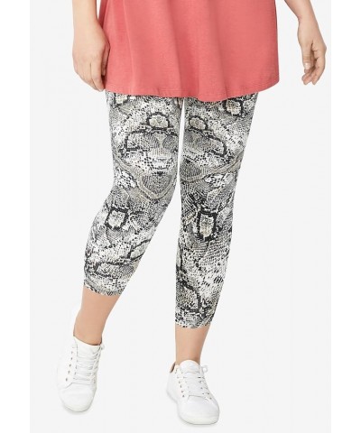 Women's Plus Size Knit Capri Leggings Black White Camouflage $13.92 Others