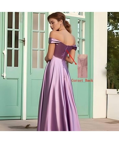 Women's Off The Shoulder Satin Bridesmaid Dresses Long for Wedding Formal Prom Dress with Slit Sage Green $26.22 Dresses