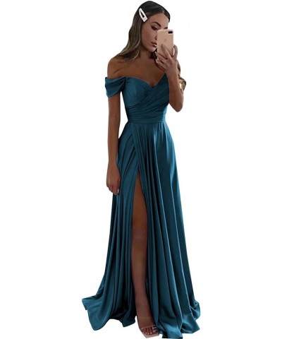 Women's Off The Shoulder Satin Bridesmaid Dresses Long for Wedding Formal Prom Dress with Slit Sage Green $26.22 Dresses