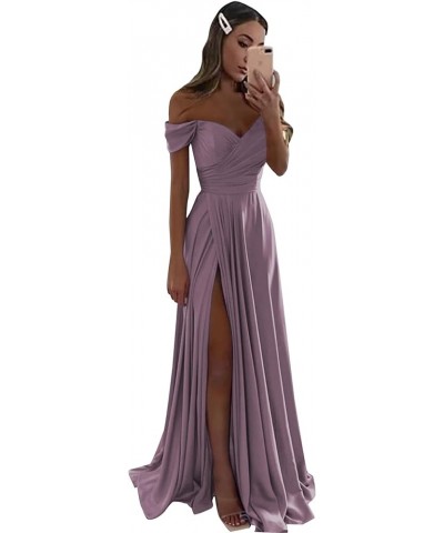 Women's Off The Shoulder Satin Bridesmaid Dresses Long for Wedding Formal Prom Dress with Slit Sage Green $26.22 Dresses